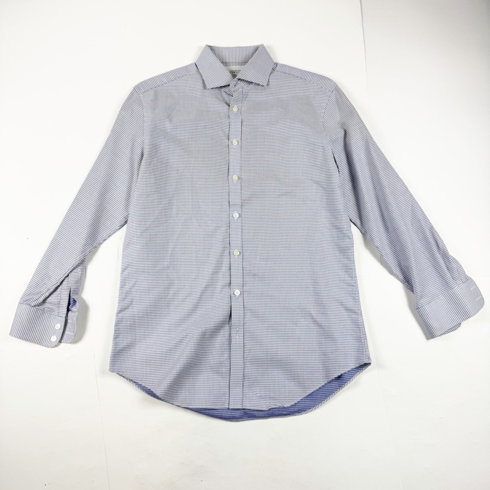 Charles Tyrwhitt Men's Blue‎ White Gingham Pattern Extra Slim Dress Shirt 16/32